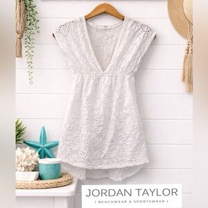 🌺🌴👙Jordan Taylor White Eyelet Swim Cover Up Medium | Beach Cutout Lace Boho